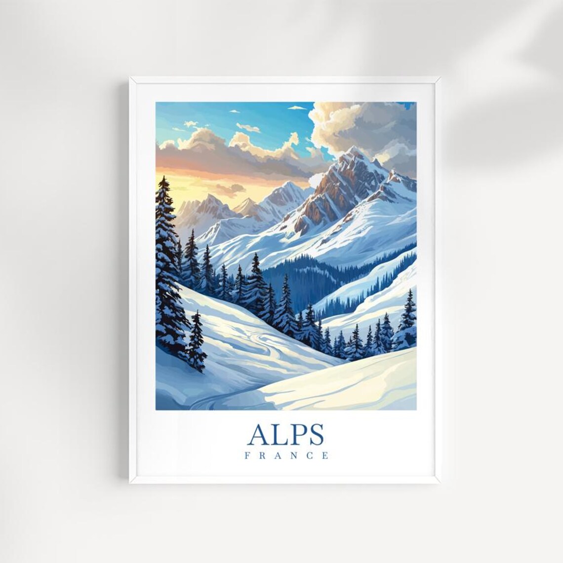 Snowy Alps Peaks And Pine Slopes Winter Ski Resort Travel Poster