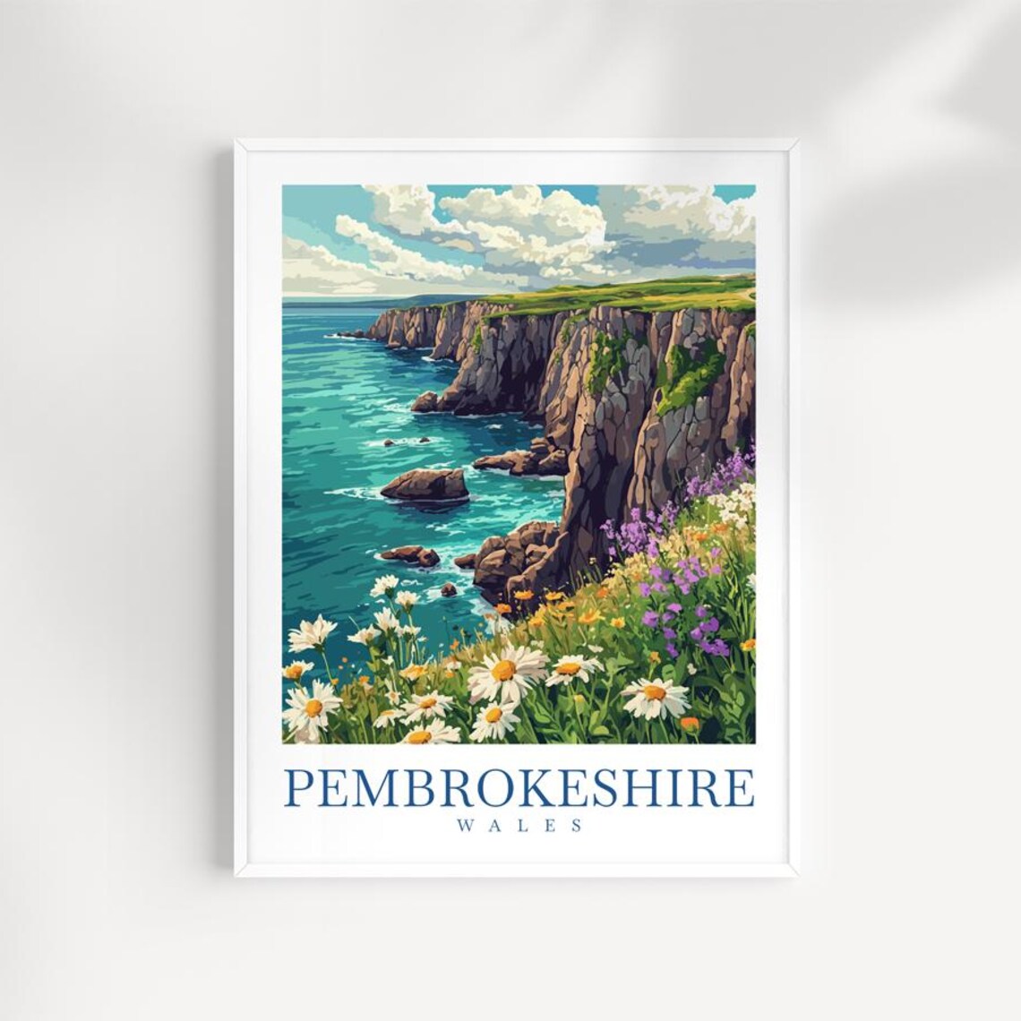 Pembrokeshire Wales Coastal Cliff Wildflowers Daisy Meadow Seaside Poster