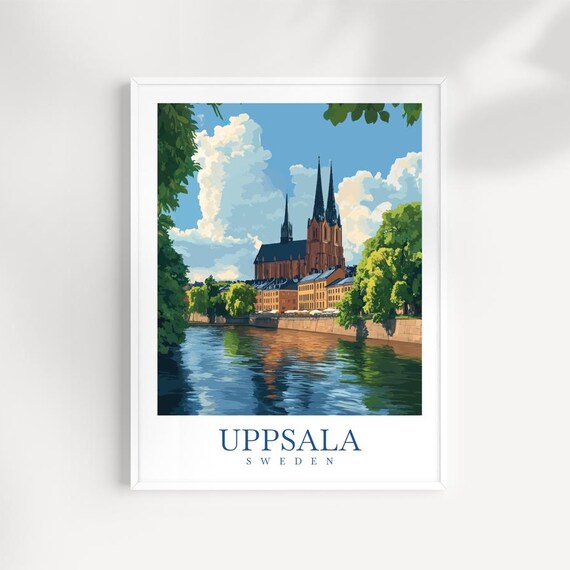 Uppsala Sweden Print Illustrated Nordic Cityscape Travel Art