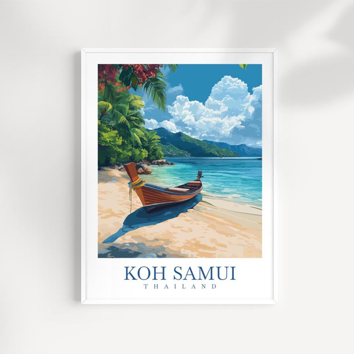 Koh Samui Thailand Travel Poster Tropical Beach Longtail Boat Paradise Art
