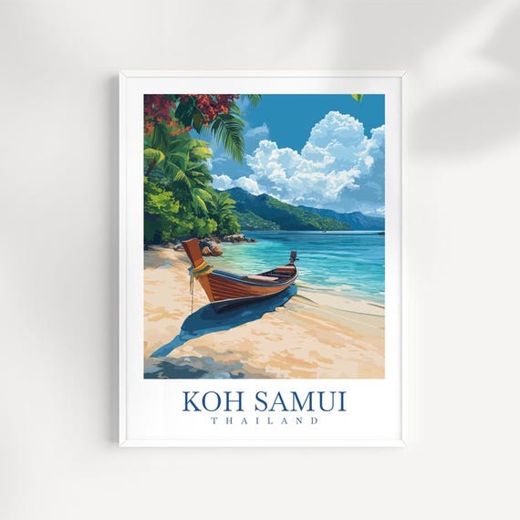 Koh Samui Print Tropical Thailand Beach Illustration