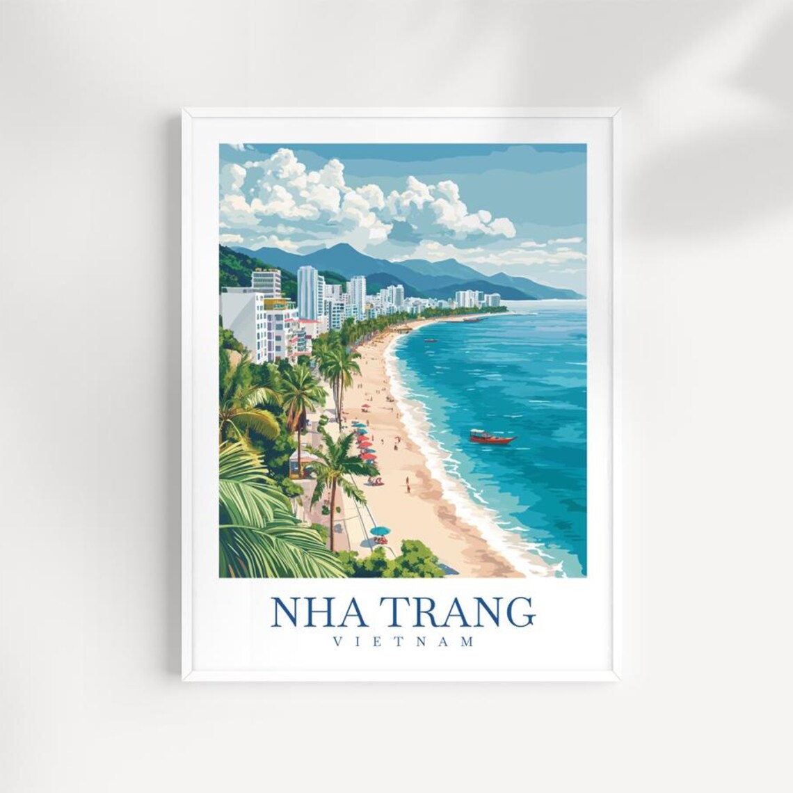 Nha Trang Vietnam Aerial Ocean Beach Shoreline Palms Travel Poster