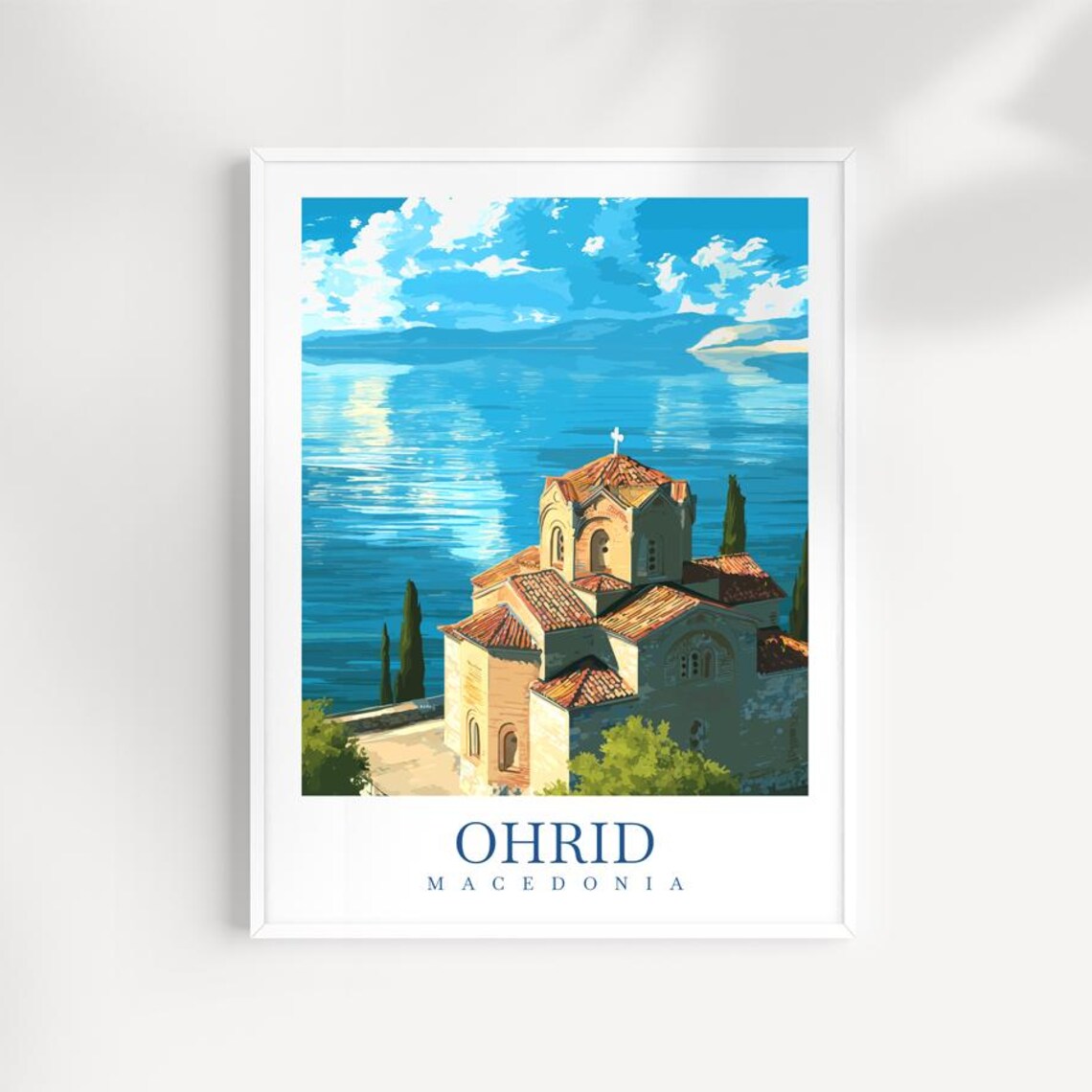 Lake Ohrid Macedonia Historic Church Lakeside Scenic Travel Poster