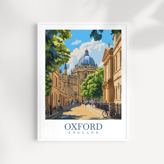 Oxford England Travel Print Illustrated Cityscape Poster