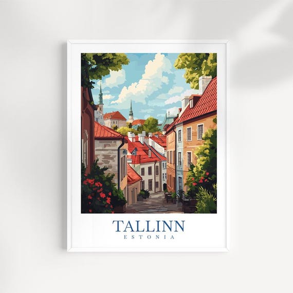 Tallinn Estonia Print Medieval Old Town Illustration Baltic Travel Poster