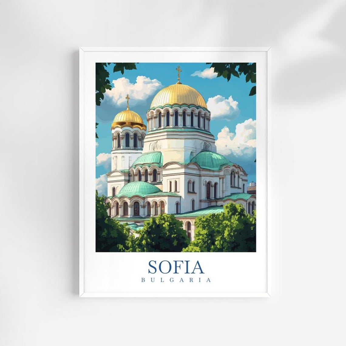 Sofia Bulgaria Golden Domed Cathedral Illustrated City Travel Poster
