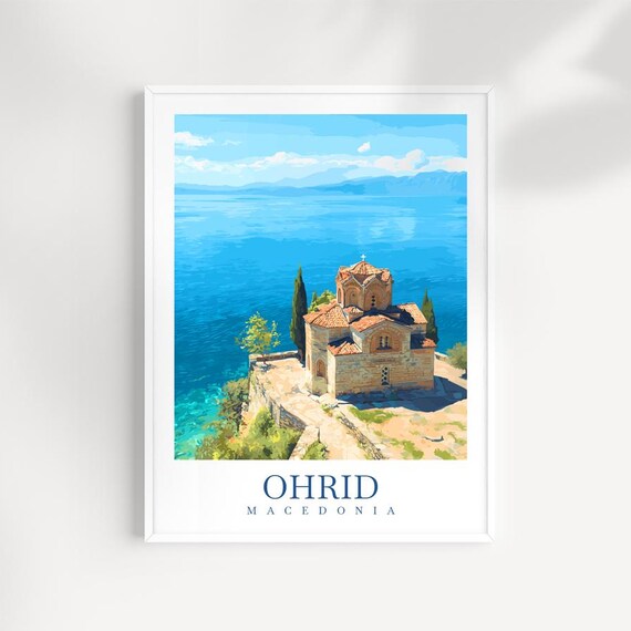 Lake Ohrid Travel Print Macedonia Cityscape Poster Balkan Home Decor