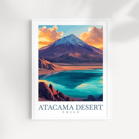 Atacama Desert Chile Print Illustrated Mountain Landscape