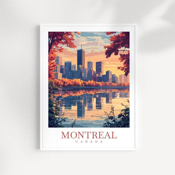 Canada Montreal Travel Poster Autumn Cityscape Wall Art French Architecture Decor