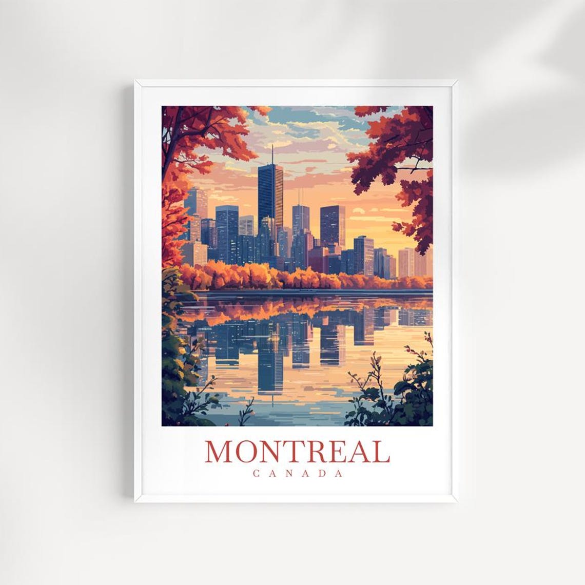 Canada Montreal Travel Poster Autumn Cityscape Wall Art French Architecture Decor