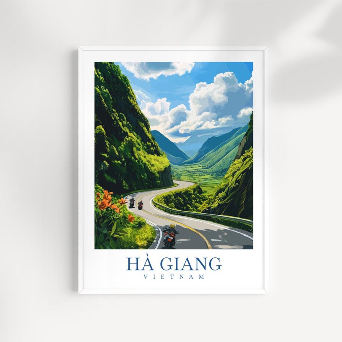 Ha Giang Vietnam Travel Poster Winding Mountain Road Motorbike Journey Art