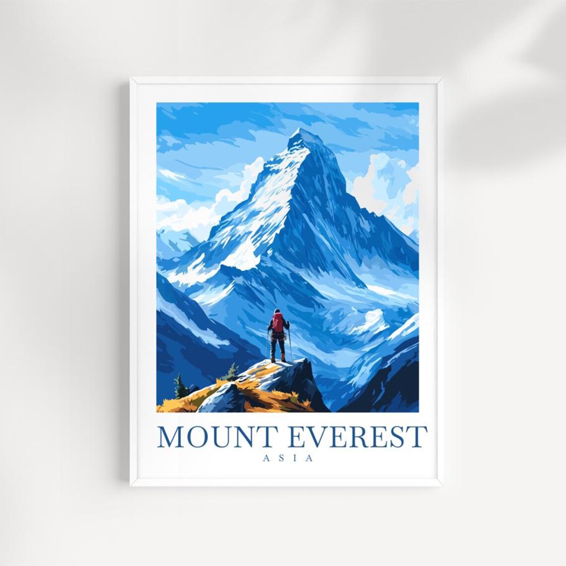 Mount Everest Asia Snowy Summit Ridge Climber Adventure Art Poster