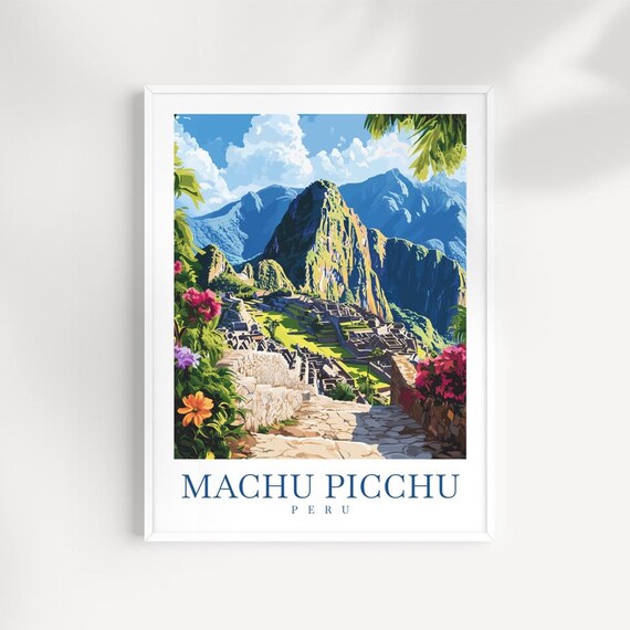 Machu Picchu Peru Inca Ruins Mountain Illustrated Travel Poster