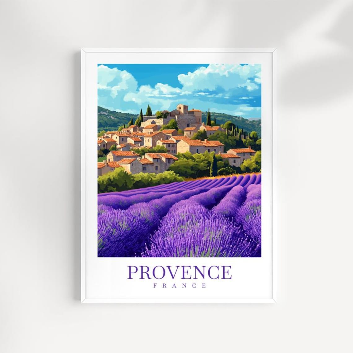 Provence France Lavender Fields Hilltop Village Summer Travel Poster