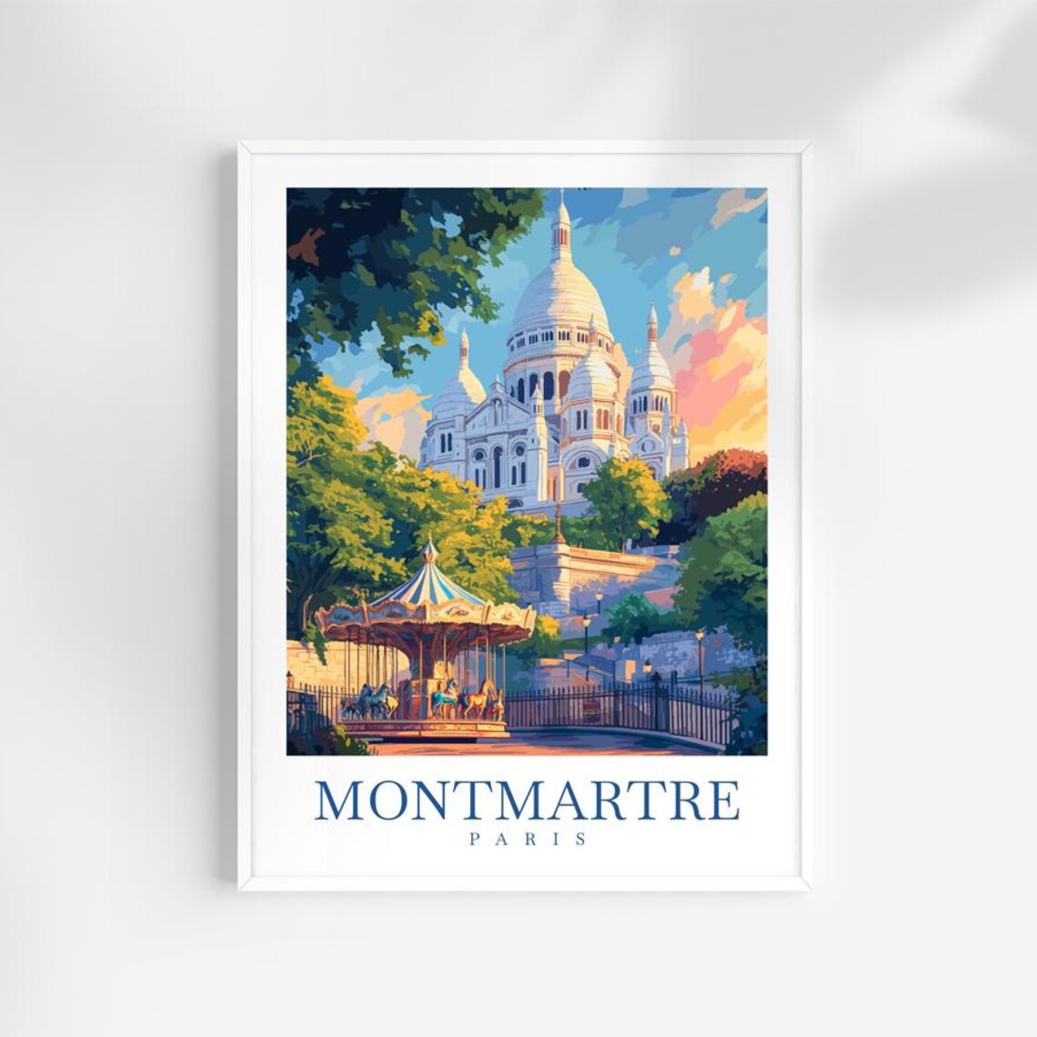 Sacre Coeur Basilica And Carousel In Montmartre Paris Travel Poster