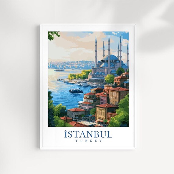 Istanbul Skyline Print Bosphorus View Turkish Travel Art
