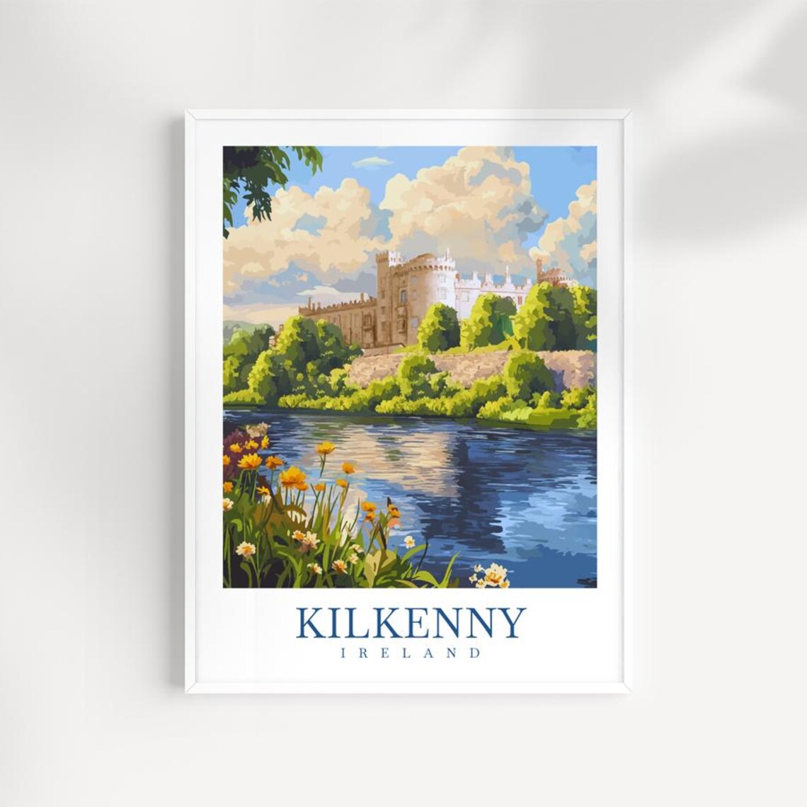 Kilkenny Ireland Castle Riverside Wildflower Meadow Travel Poster
