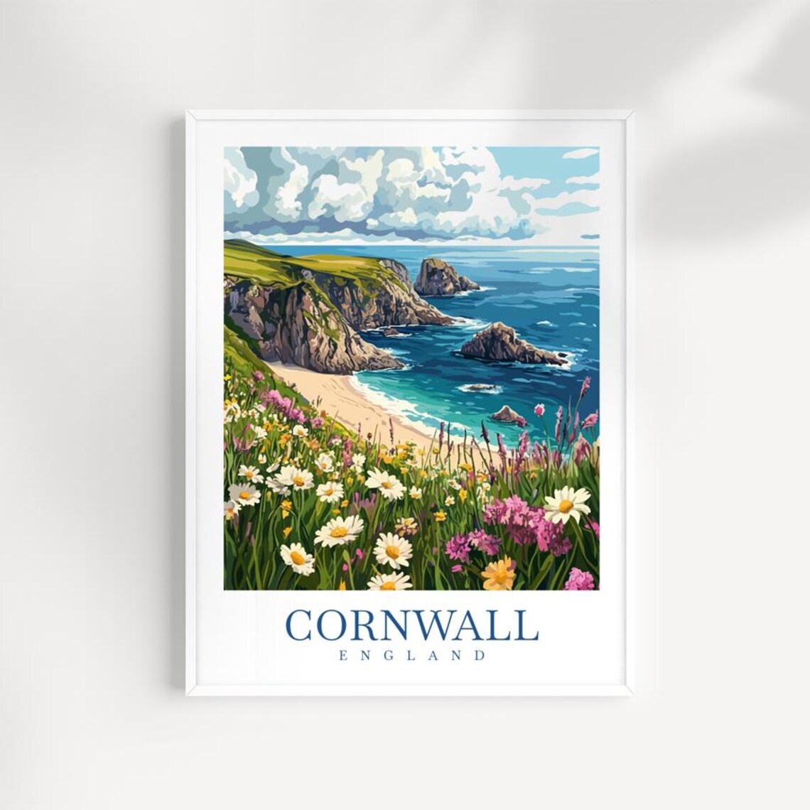 Cornwall England Illustrated Coastal Landscape Art Print