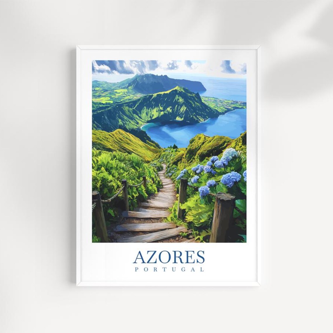 Azores Portugal Volcanic Island Hiking Trail Ocean Travel Poster