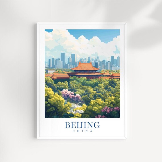 Beijing China Wall Art Travel Print Historic Cityscape Traditional Chinese Architecture Decor Poster
