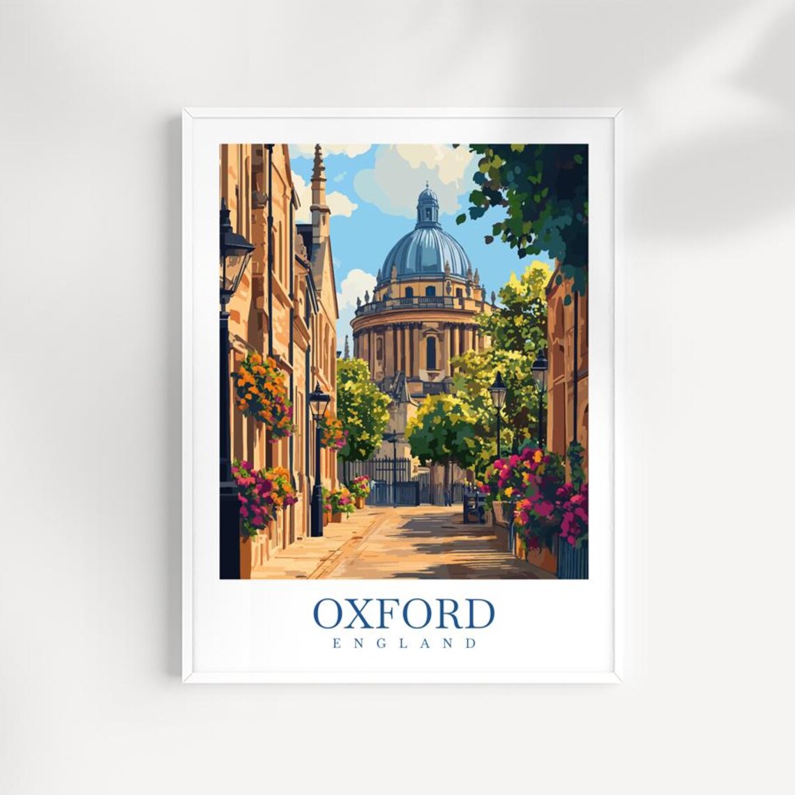 Oxford England Travel Print Illustrated Historic Cityscape Art
