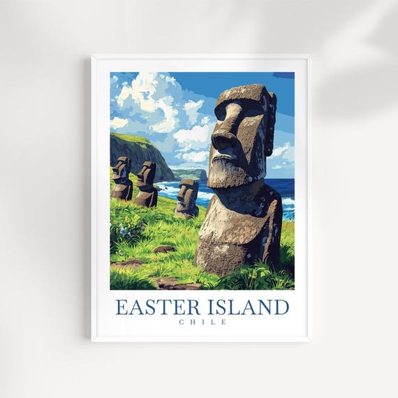 Easter Island Moai Statue Print Chile Travel Poster