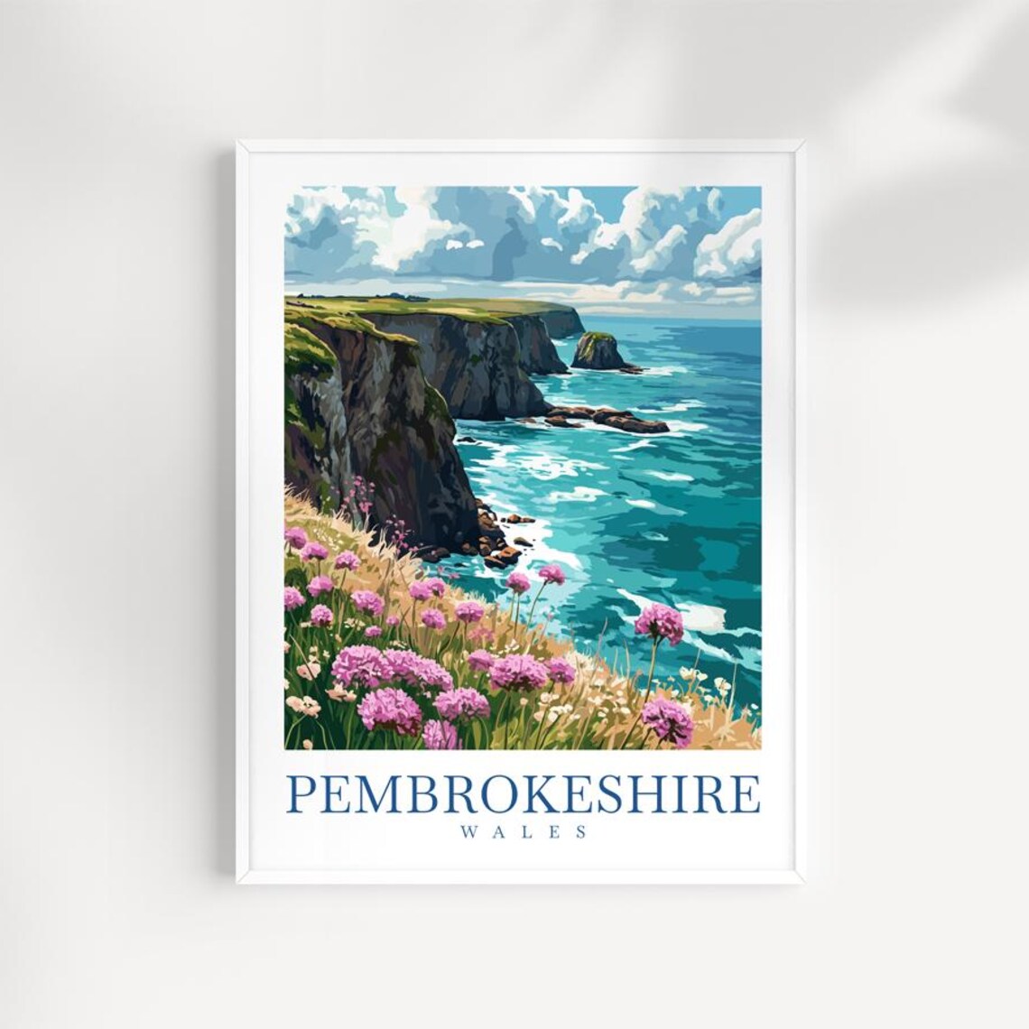 Pembrokeshire Wales Sea Cliff Coastal Landscape Wildflower Travel Poster