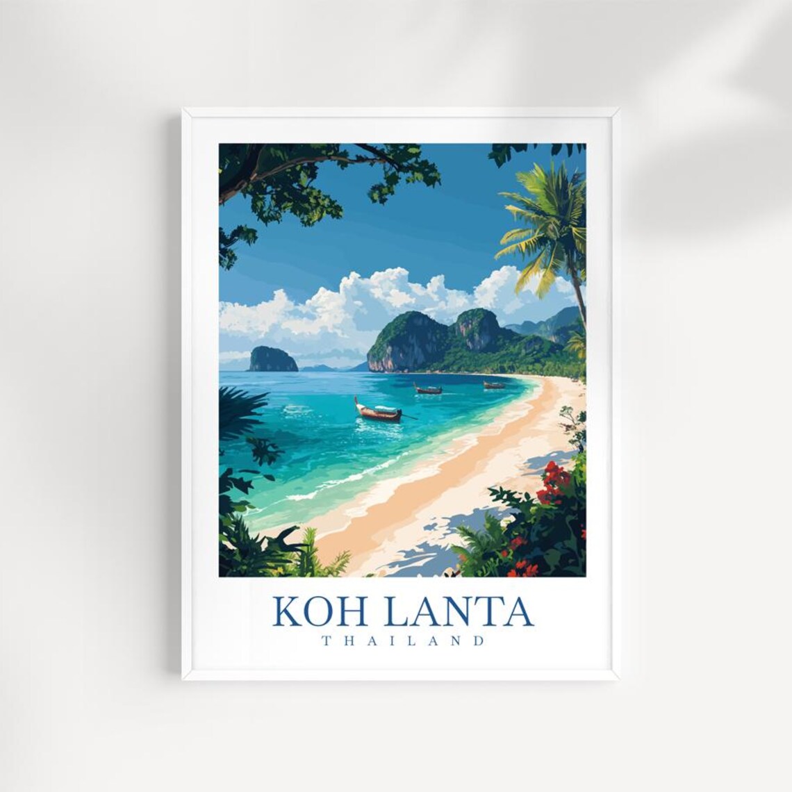 Koh Lanta Thailand Tropical Beach Longtail Boats Travel Poster