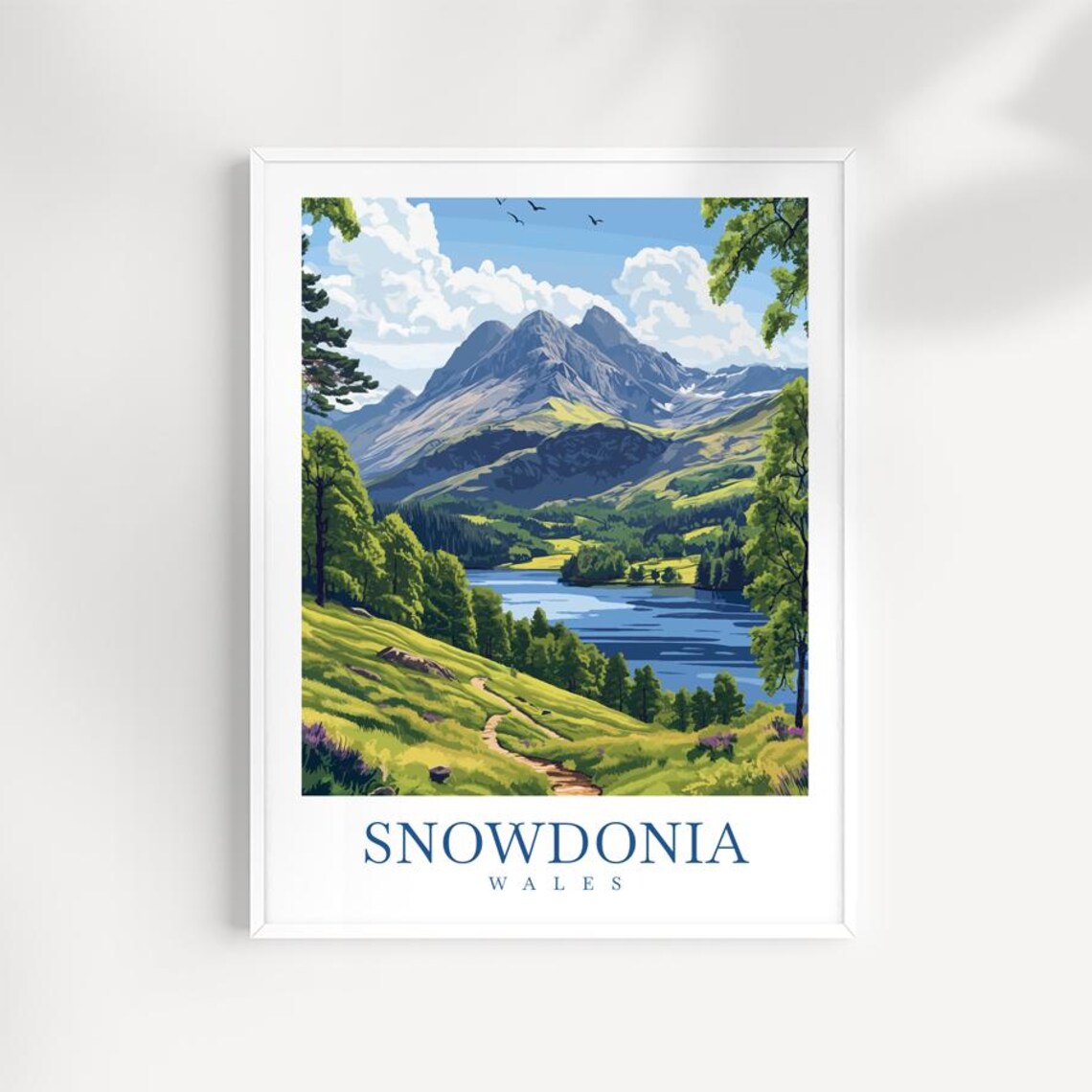 Snowdonia Wales Illustrated Mountain Lake Vintage Travel Poster