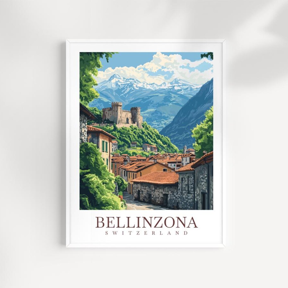 Bellinzona Switzerland Medieval Castle Alps City Travel Poster