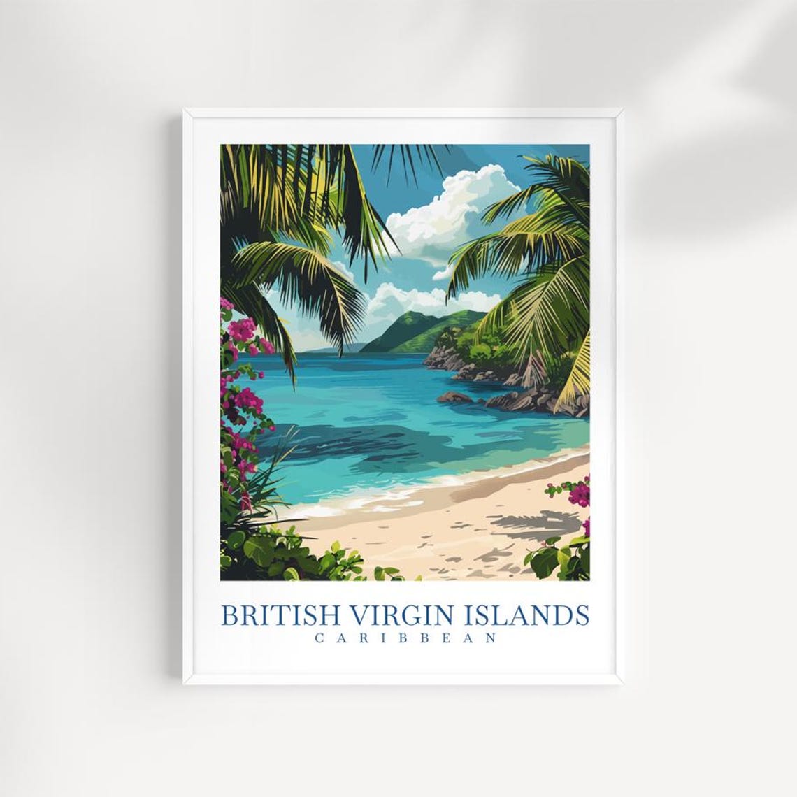 British Virgin Islands Caribbean Travel Poster with Palm Frond Cove
