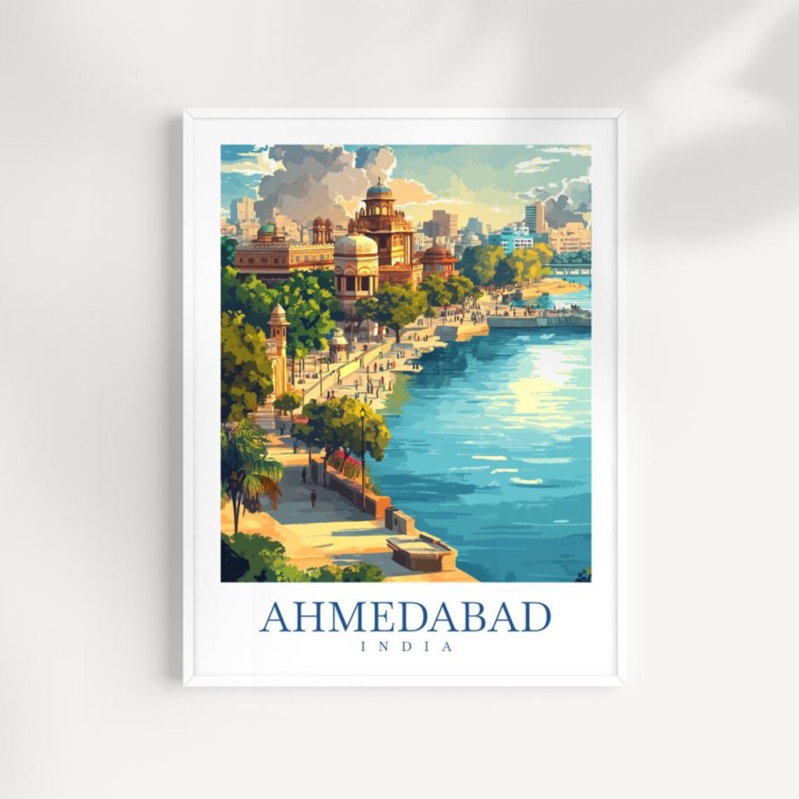 Ahmedabad India Travel Poster, Heritage Skyline Art