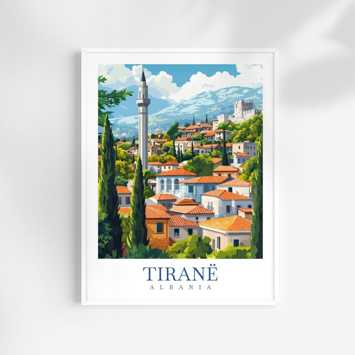 Tirana Albania Old Town Minaret and Castle Balkan Cityscape Poster