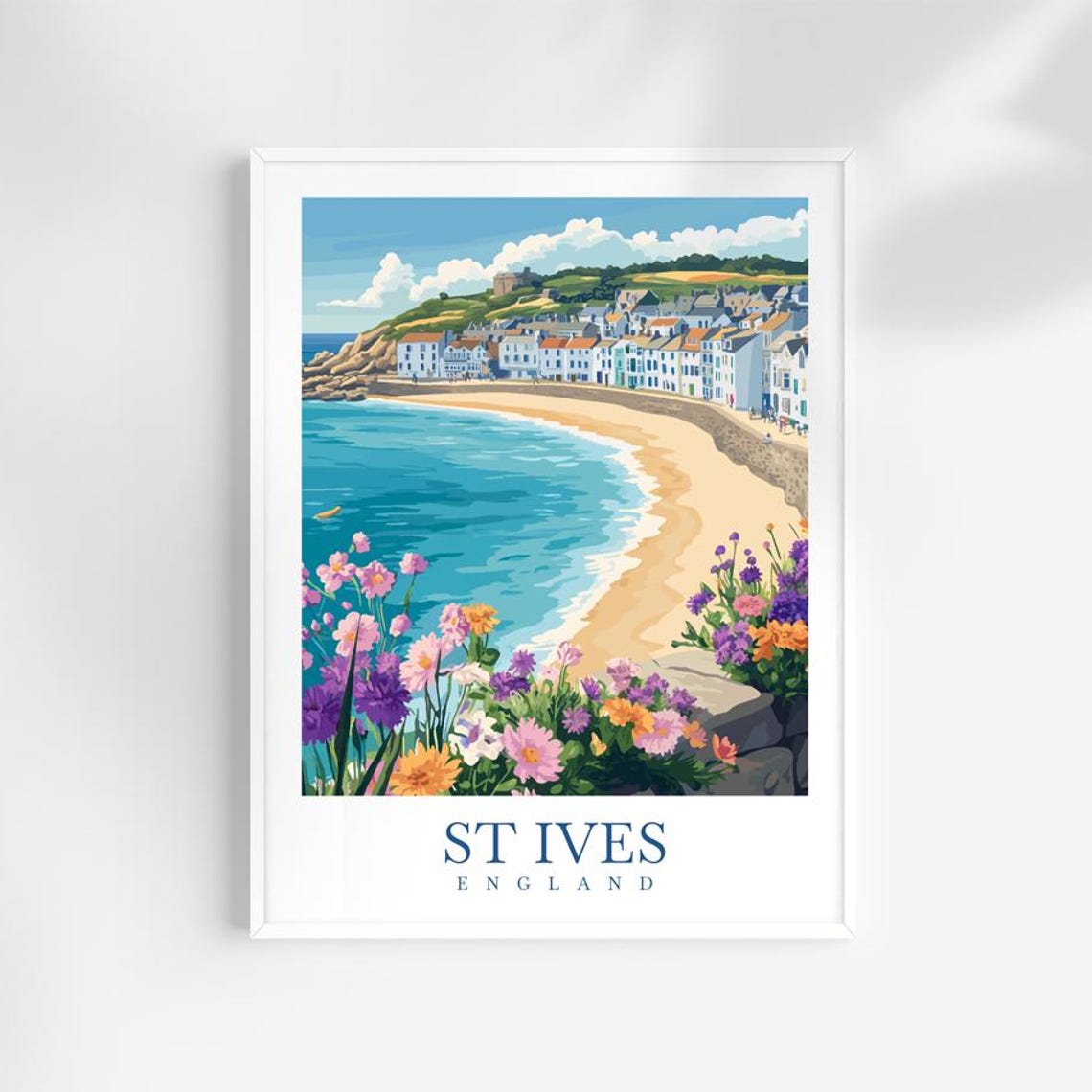 St Ives England Coastal Town Beach Illustrated Travel Poster
