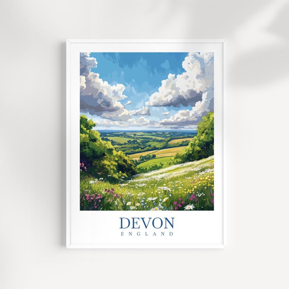 Devon England Rolling Meadow Wildflower Countryside Landscape Travel Poster