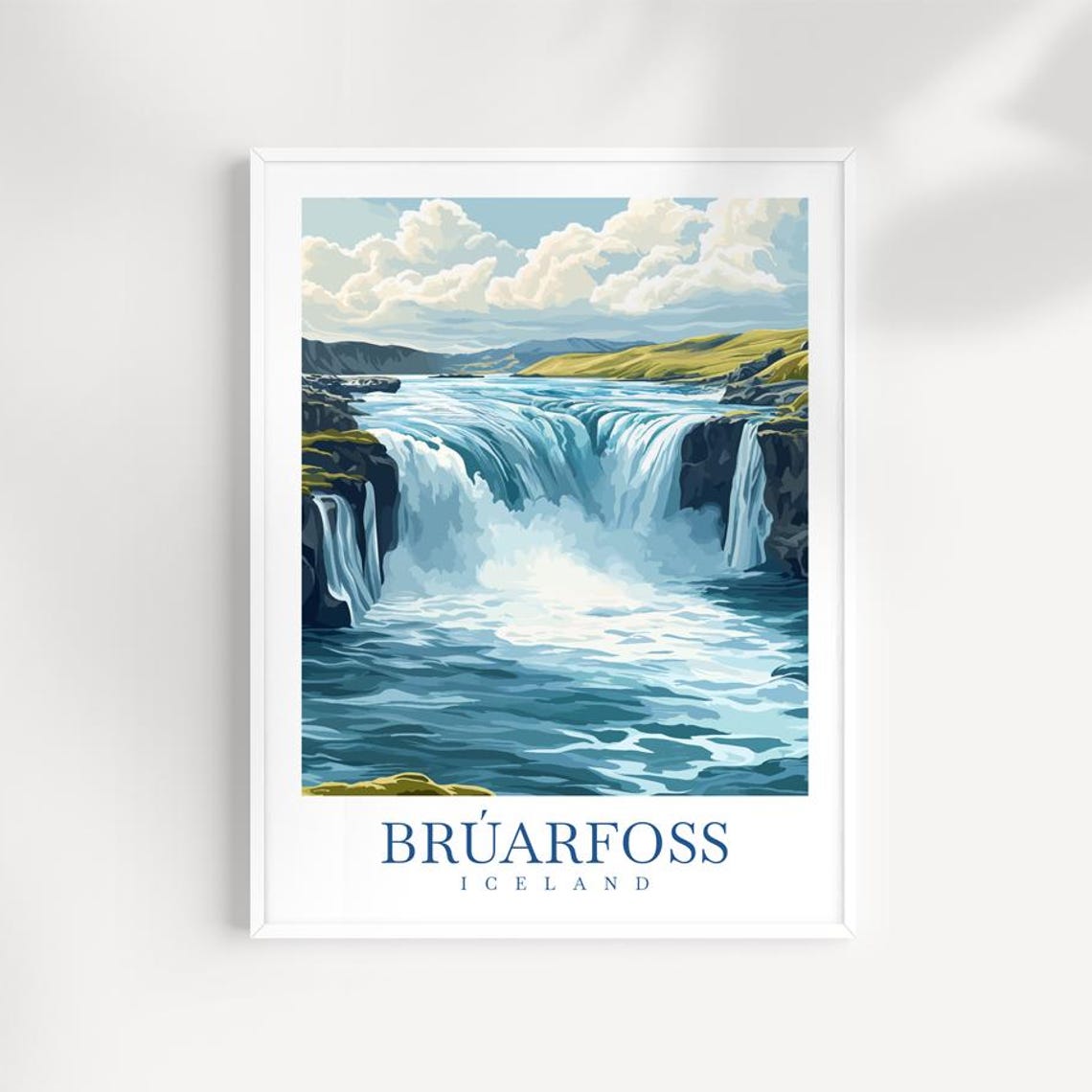 Brufoss Iceland Bright Blue Waterfall Wide Cascade River Poster