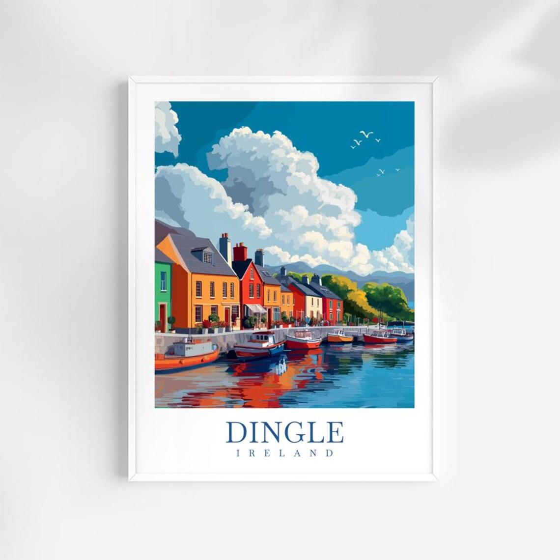 Dingle Peninsula Ireland Travel Poster, Colorful Village