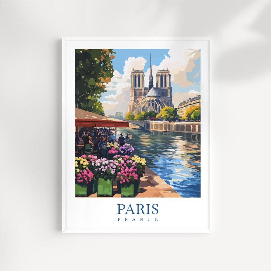 Notre Dame Cathedral From Seine Flower Market Paris Travel Poster