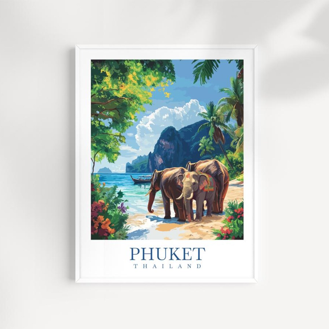Phuket Thailand Elephants Beach Tropical Island Travel Poster
