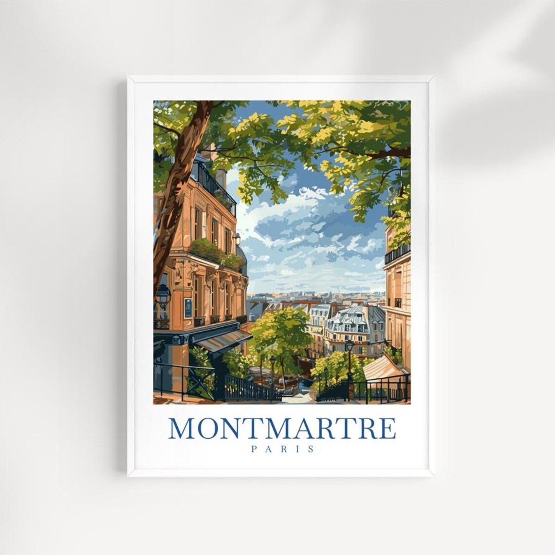 Montmartre Paris Bohemian Street Steps Cafe Rooftops Travel Poster