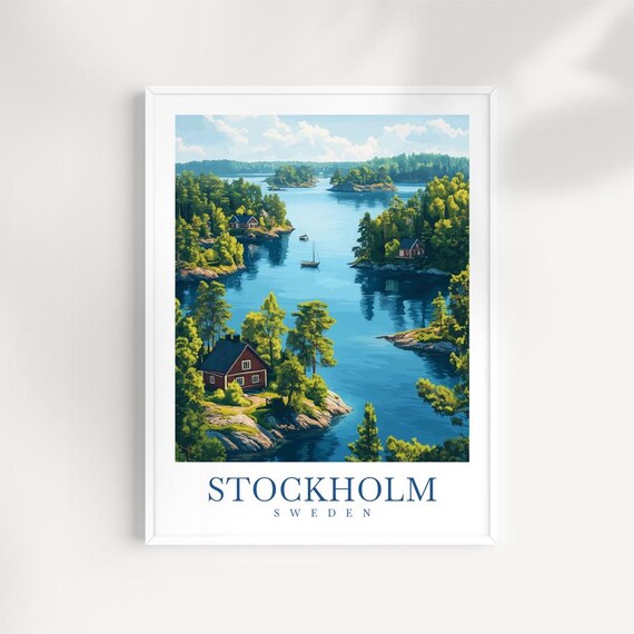 Stockholm Archipelago Travel Poster, Swedish Coastal Landscape