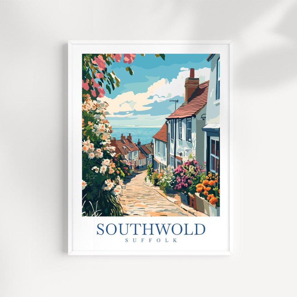 Southwold Suffolk Seaside Town Flower Lined Lane Travel Poster