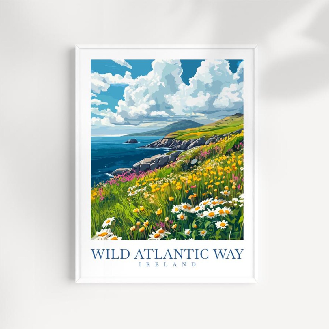 Wild Atlantic Way Ireland Travel Poster Coastal Cliffs Flower View Art