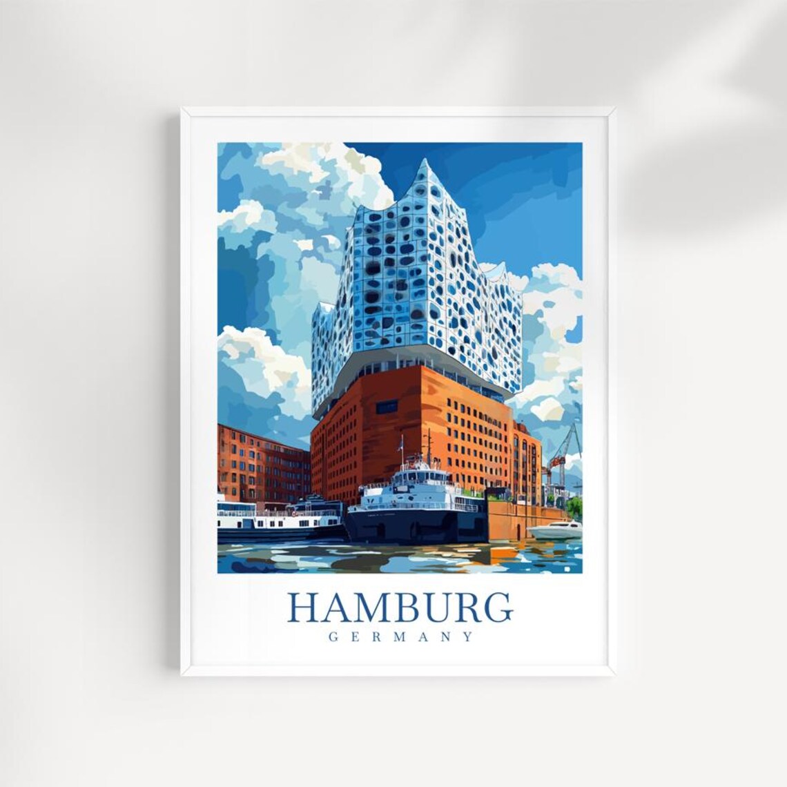 Hamburg Germany Travel Poster Elbphilharmonie Harbor View Art