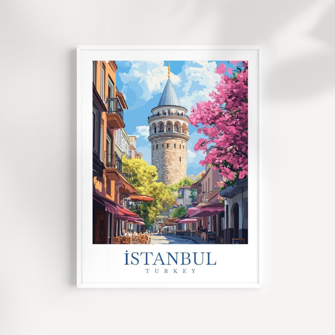 Istanbul Turkey Galata Tower Spring Blossoms Street Travel Poster