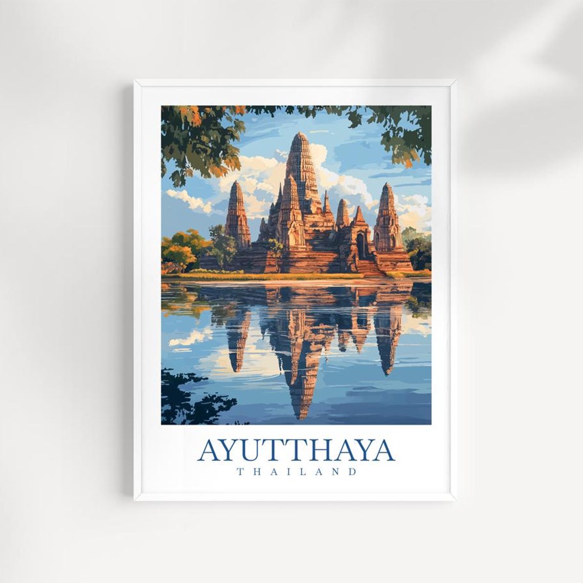 Ayutthaya Thailand Ancient Ruins Temple River Reflection Travel Poster