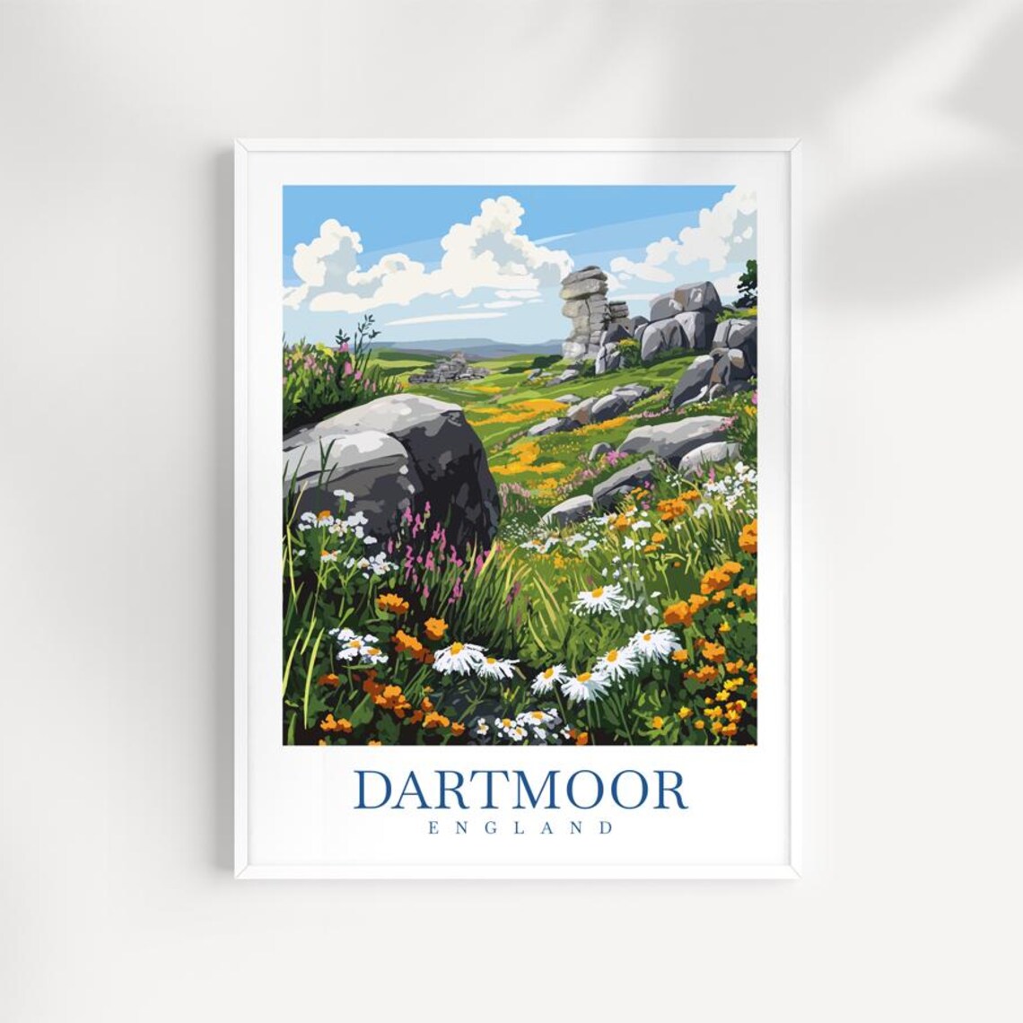 Dartmoor England Granite Tors Wildflower Moor Scenic Travel Poster