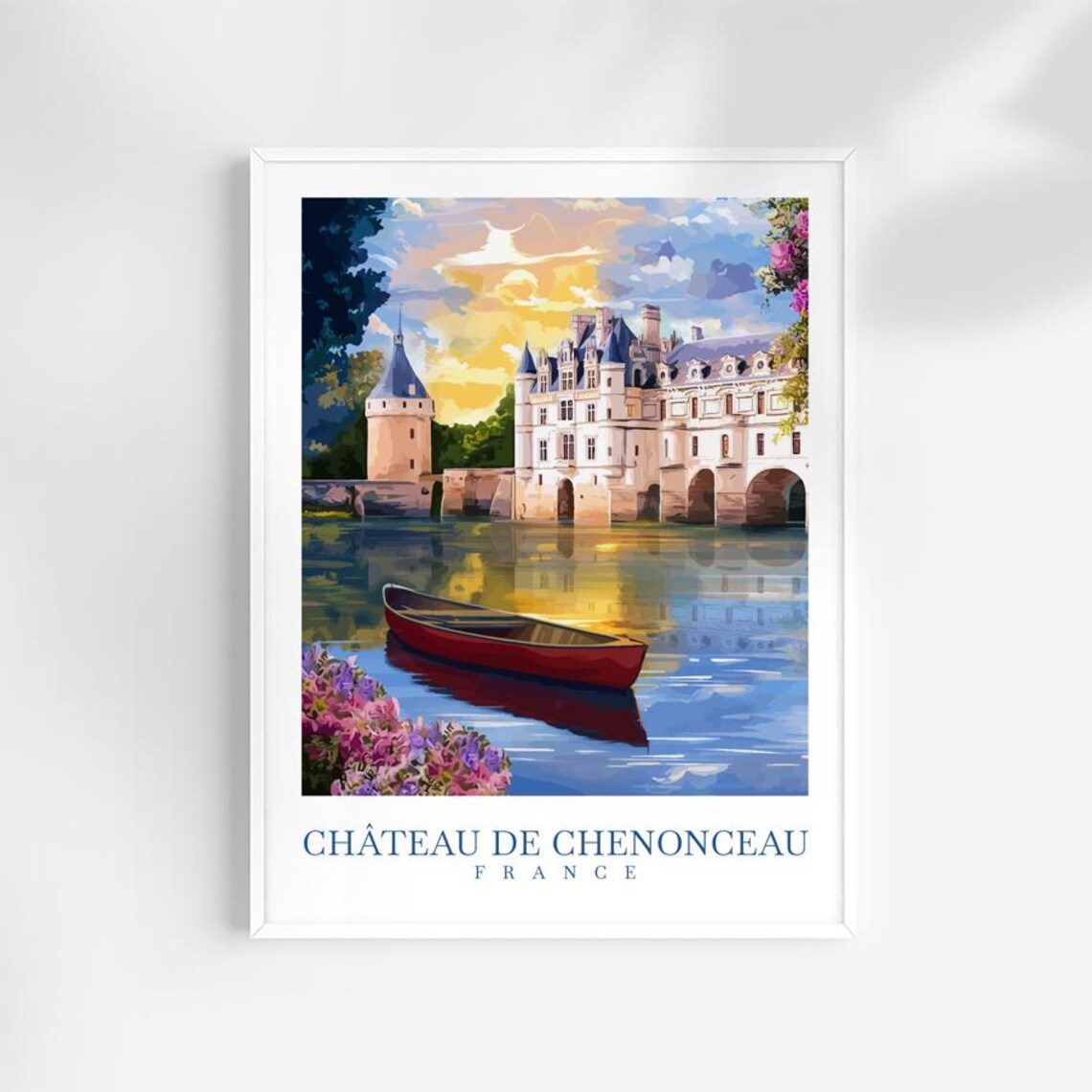 Chateau de Chenonceau France Loire Valley Red Boat Travel Poster