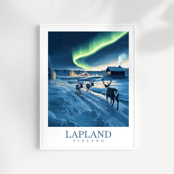 Lapland Wall Art Print Snowy Landscape Illustration Winter Forest Poster Nordic Travel Decor