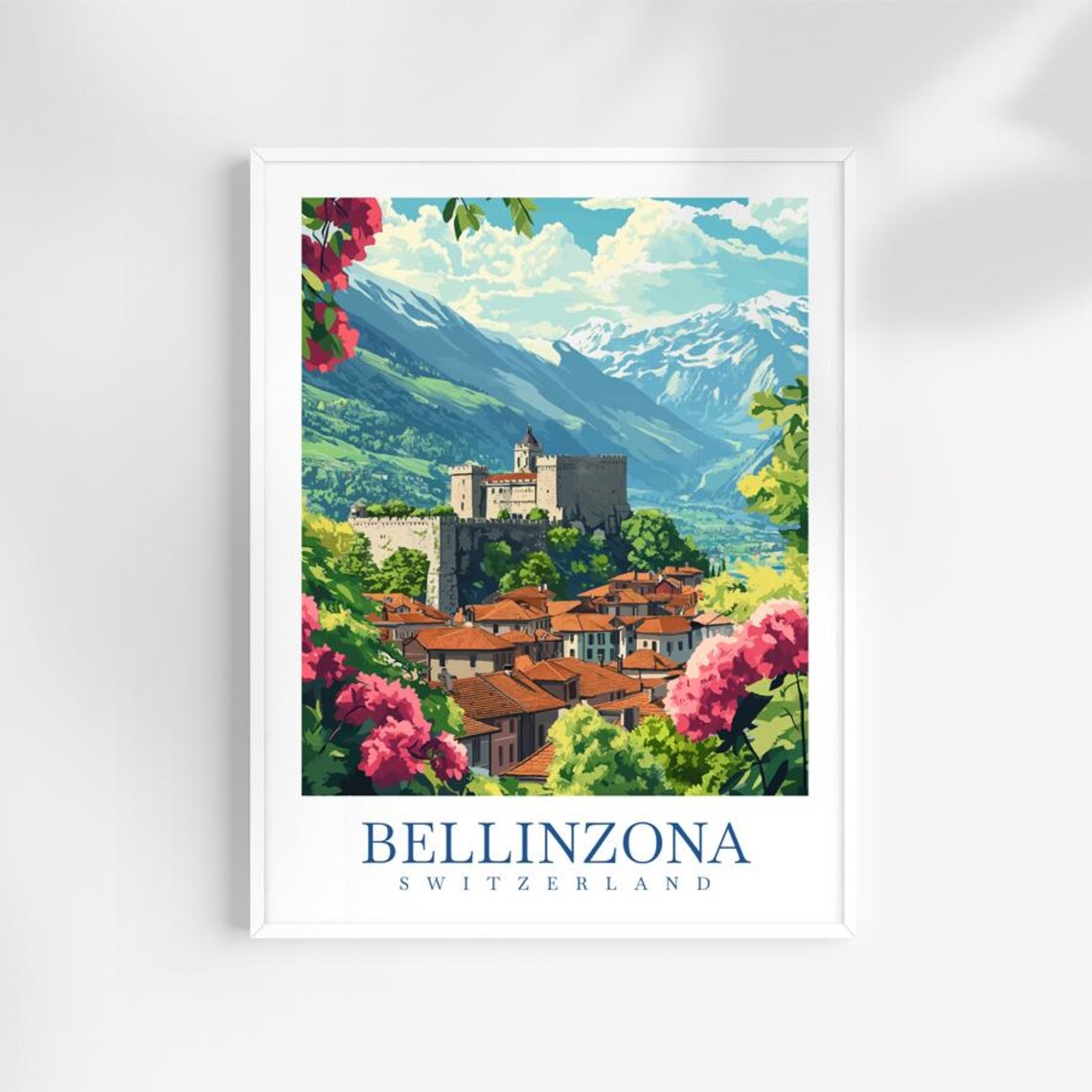 Bellinzona Switzerland Medieval Castle Mountain Town Travel Poster